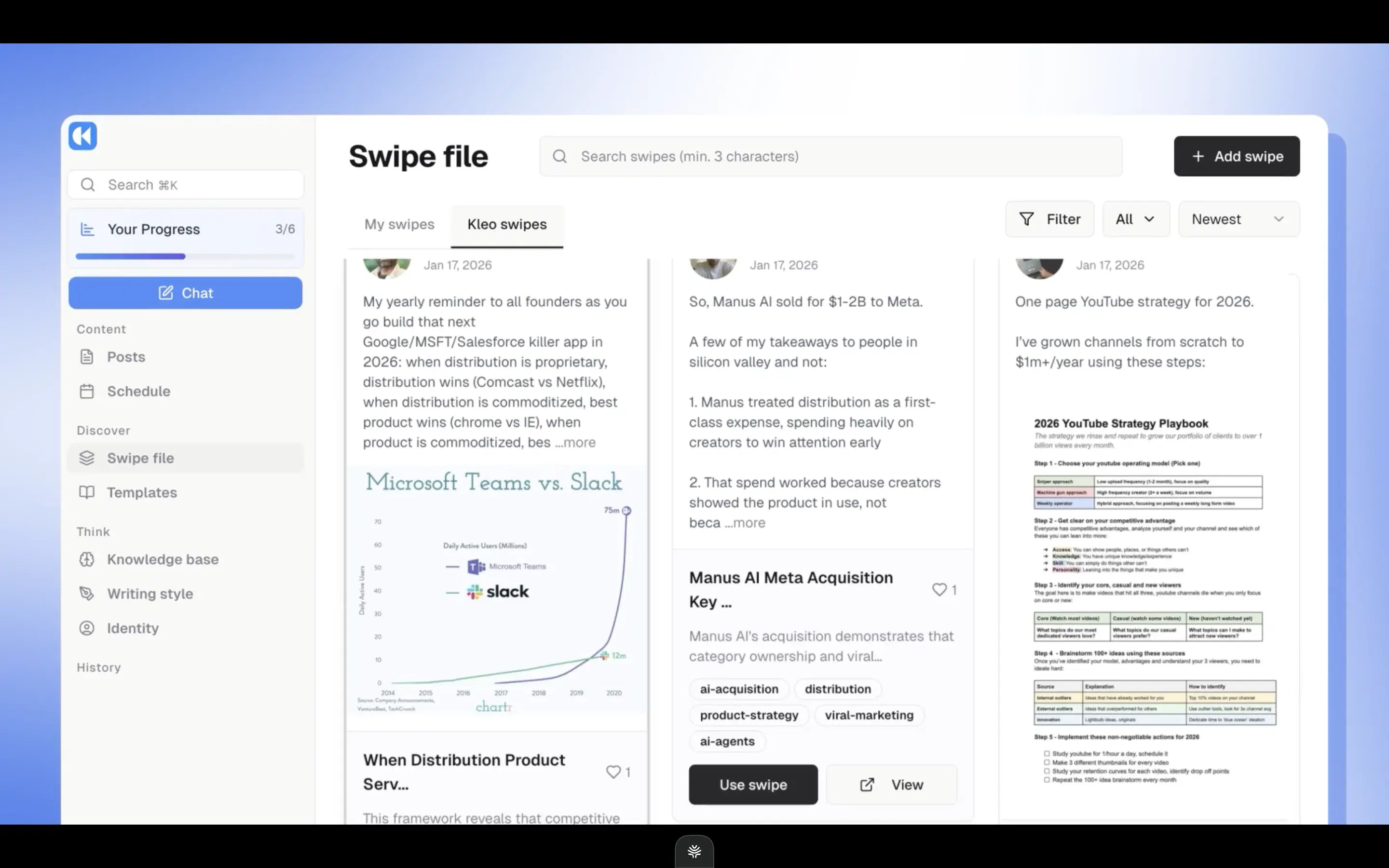 Kleo's inspiration swipe file — curated viral LinkedIn posts.