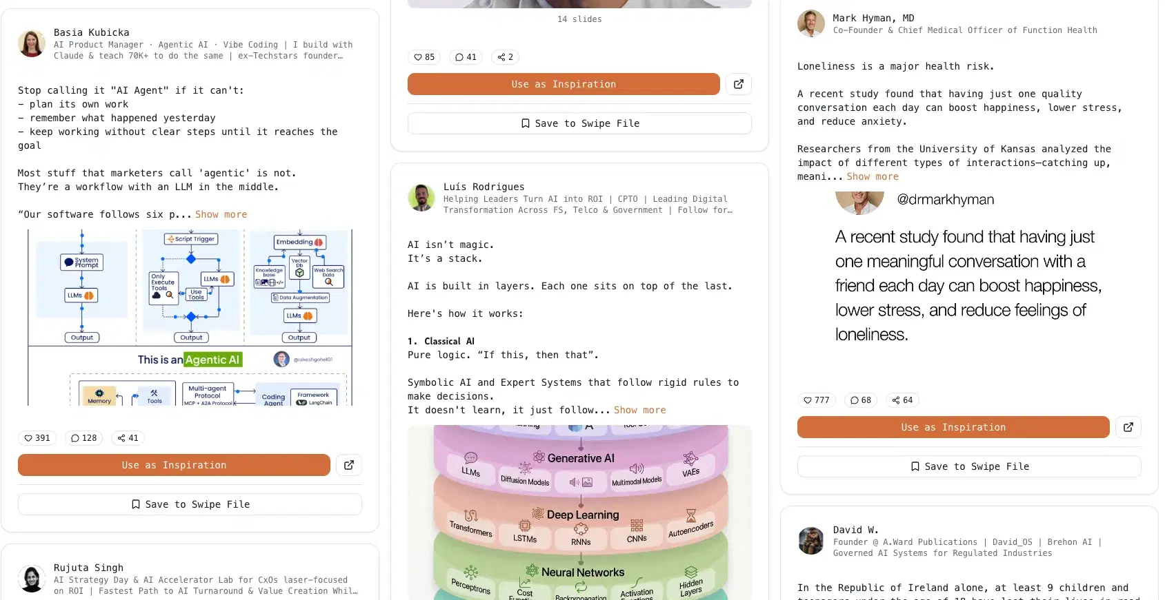 Oiti inspiration feed and library of viral LinkedIn templates