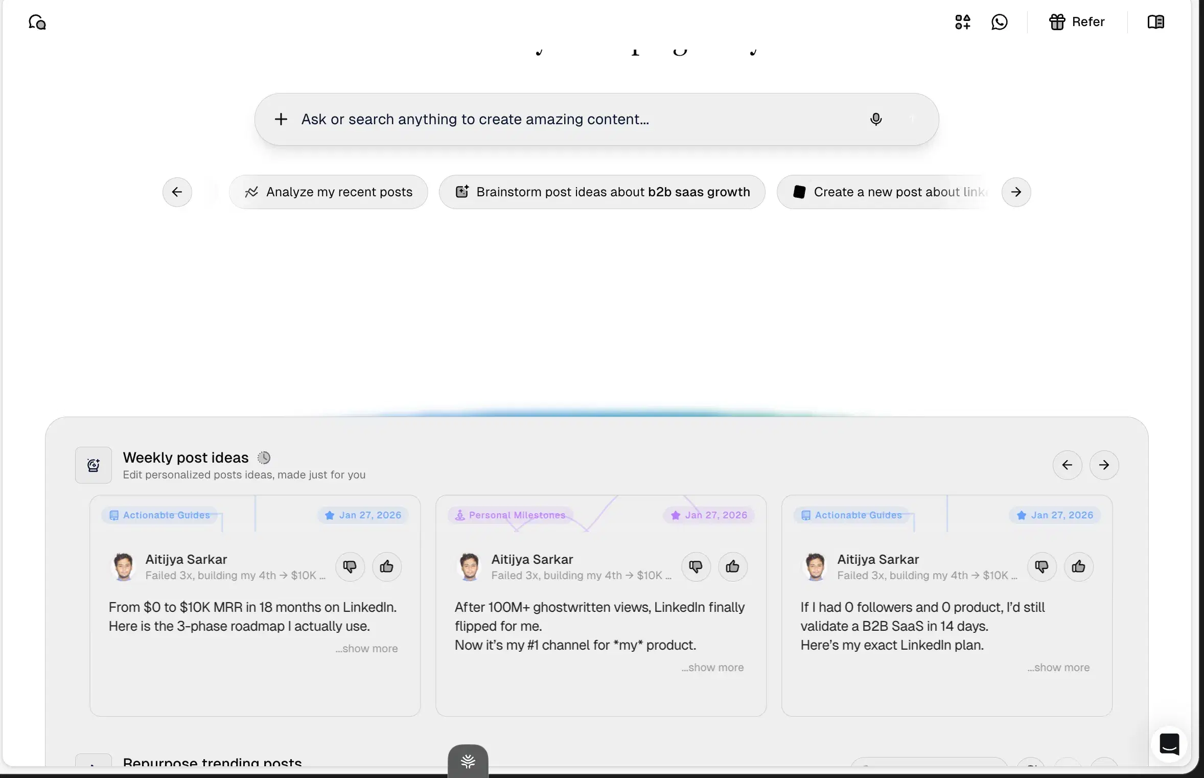 Scripe's dashboard showing the shared content pipeline and team workflow surface.