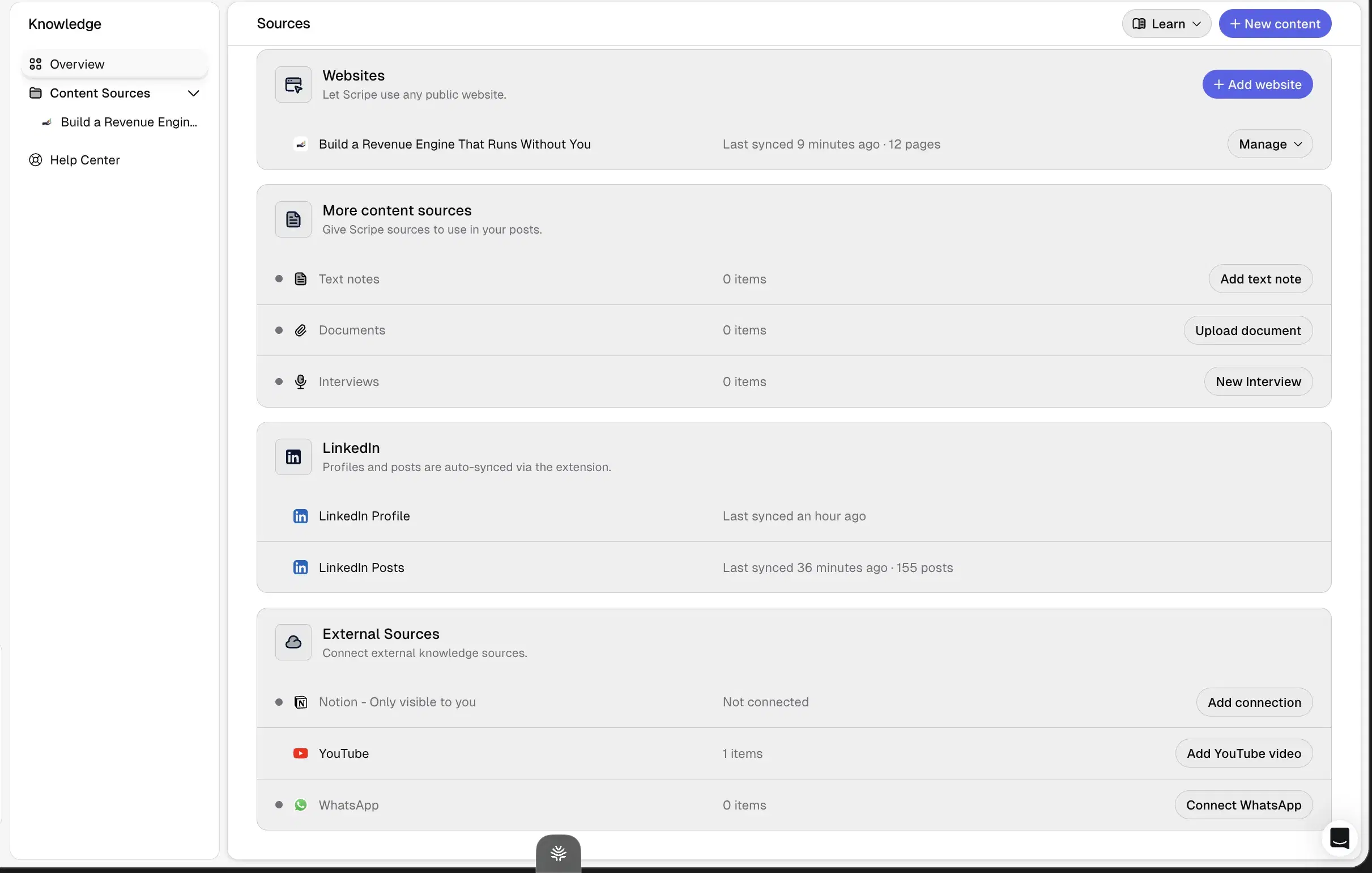 Scripe's workspace knowledge base — file storage without a memory layer on top.