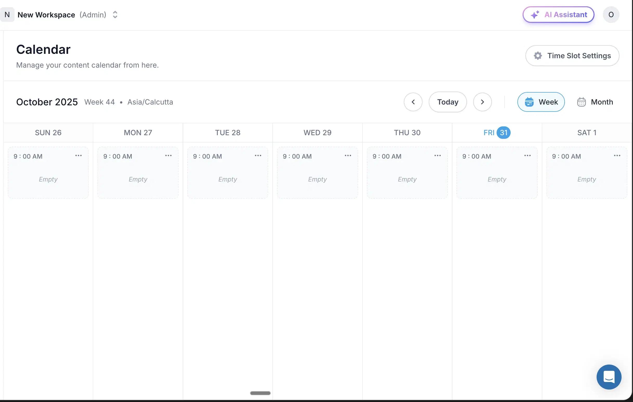 Supergrow's scheduling calendar showing the team Kanban queue + multi-tenant workflow.