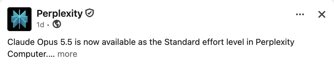 A LinkedIn post in the desktop feed truncated after its second line with a "more" link